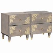 vidaXL Nattduksbord 2 pcs Grå 40 x 33 x 46 cm Massivt mangoträ