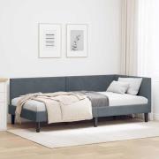vidaXL Hörn Sängram med huvudgavel Mörkgrå 90 cm x 190 cm Sammet