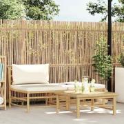 vidaXL Loungegrupp för trädgården med gräddvita dynor 3 delar bambu