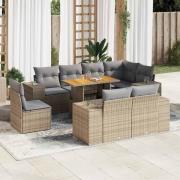 vidaXL Soffgrupp för trädgården med dynor 9 delar beige konstrotting