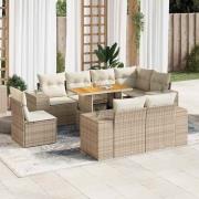 vidaXL Soffgrupp för trädgården med dynor 9 delar beige konstrotting