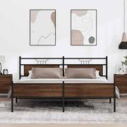vidaXL Sängram utan madrass metall brun ek 193x201 cm