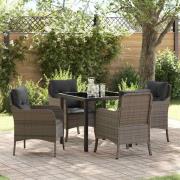vidaXL Trädgårdsmöbelset med kudde 5 pcs Grå Poly rattan