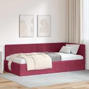 vidaXL Hörn Sängram med huvudgavel Vinröd 90 cm x 190 cm Sammet