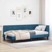 vidaXL Hörn Sängram med huvudgavel Blå 90 cm x 190 cm Sammet