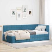 vidaXL Hörn Sängram med huvudgavel Blå 90 cm x 200 cm Sammet