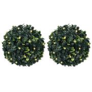 vidaXL Plastkulor av buxbom med LED-lampor 2 st gröna 22 cm