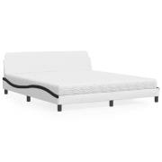 vidaXL Bed with Mattress "Dover" White and Black 180x200 cm Faux Leath...