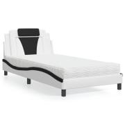 vidaXL Bed "Viana" with Mattress White and Black 100x200 cm Faux Leath...