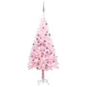 vidaXL Belyst plastgran med kulor rosa 180 cm PVC