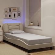 vidaXL Bed Frame with LED without Mattress "Hvar" Cream 80x200 cm Fabr...