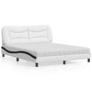 vidaXL Bed with Mattress "Hvar" White and Black 160x200 cm Faux Leathe...