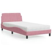 vidaXL Bed with Mattress "Dover" Pink 100x200 cm Velvet