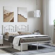 vidaXL Sängram med huvudgavel metall vit 150x200 cm