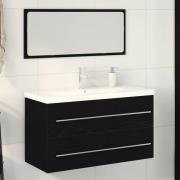 vidaXL Handfatsskåp med tvättställ 3 pcs Svart ek 90 x 38.5 x 48 cm