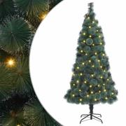 vidaXL Konstgjord förbelyst julgran med 300 LED-lampor Grön 180 cm PET