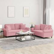 vidaXL Soffgrupp med kuddar 2 delar rosa sammet