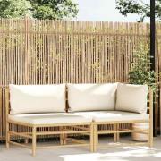 vidaXL Loungegrupp för trädgården med gräddvita dynor 2 delar bambu