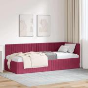 vidaXL Hörn Sängram med huvudgavel Vinröd 80 cm x 200 cm Sammet