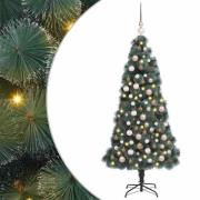 vidaXL Konstgjord Förbelyst Julgran med Bollsats Grön 240 cm PET
