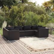 vidaXL Loungegrupp med dynor 6 delar svart konstrotting