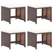 vidaXL Trädgårdspallar 4 st med dynor brun konstrotting