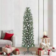 vidaXL Konstgjort smalt julträd med 300 LED-lampor Grön och vit 210 cm
