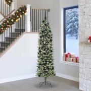 vidaXL Konstgjort smalt julträd med 300 LED-lampor Grön och vit 240 cm