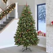 vidaXL Konstgjord julgran med LED -remsljus Grön 270 cm PVC och metall