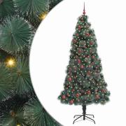 vidaXL Konstgjord Förbelyst Julgran med Bollsats Grön 210 cm PET