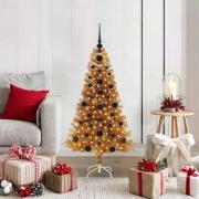 vidaXL Julgran med 150 LED-lampor med stativ Guld 120 cm PET