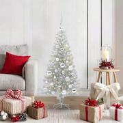 vidaXL Julgran med 150 LED-lampor med stativ Silver 120 cm PET