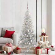 vidaXL Julgran med 300 LED-lampor med stativ Silver 180 cm PET