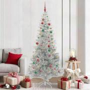 vidaXL Julgran med 300 LED-lampor med stativ Silver 210 cm PET