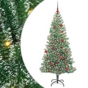 vidaXL Konstgjord Julgran Snöflockad med LED Ljus Grön och Vit 180 cm