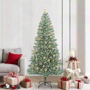 vidaXL Konstgjord Julgran Snöflockad med LED Ljus Grön och Vit 210 cm