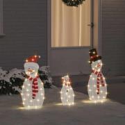 vidaXL Belyst Snögubbe Familj 3 pcs Varmvit Polyester