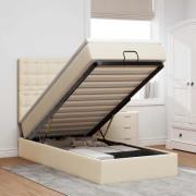 vidaXL Ottoman sängram med madrass gräddvit 80x200 cm tyg