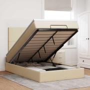 vidaXL Ottoman sängram med madrass gräddvit 120x200 cm tyg