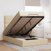 vidaXL Ottoman sängram med madrass gräddvit 120x200 cm tyg