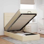 vidaXL Ottoman sängram med madrass gräddvit 80x200 cm tyg