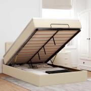 vidaXL Ottoman sängram med madrass gräddvit 120x200 cm tyg