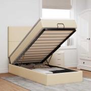 vidaXL Ottoman sängram med madrass gräddvit 80x200 cm tyg