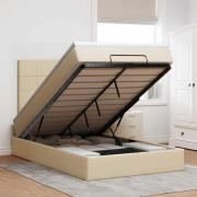 vidaXL Ottoman sängram med madrass gräddvit 120x200 cm tyg