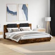 vidaXL Sängram med huvudgavel och LED rökfärgad ek 200x200 cm