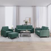 vidaXL Soffgrupp med dynor 4 delar mörkgrön sammet