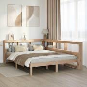 vidaXL Säng med bokhylla utan madrass 135x190cm massiv furu