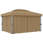 vidaXL Paviljong med draperi 4x3 m taupe aluminium