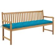 vidaXL Trädgårdsbänk med ljusblå dyna 175 cm massiv teak