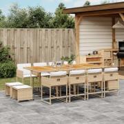 vidaXL Matgrupp för trädgården med dynor 13 delar beige konstrotting